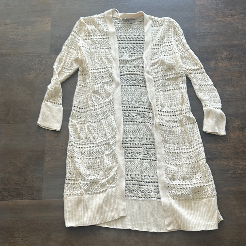 Cream Open Knit Cardigan, LOFT Outlet, Women’s Small